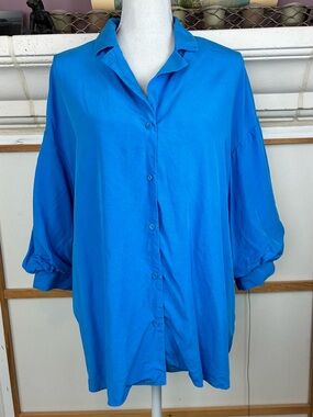 Endless Rose Vibrant Blue Button-Front Poet’s Blouse Roomy